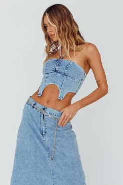 Romcom Halterneck Crop Top Denim Blue -Fashion women's clothing ST3864D T 20DENIM 20BLUE 6