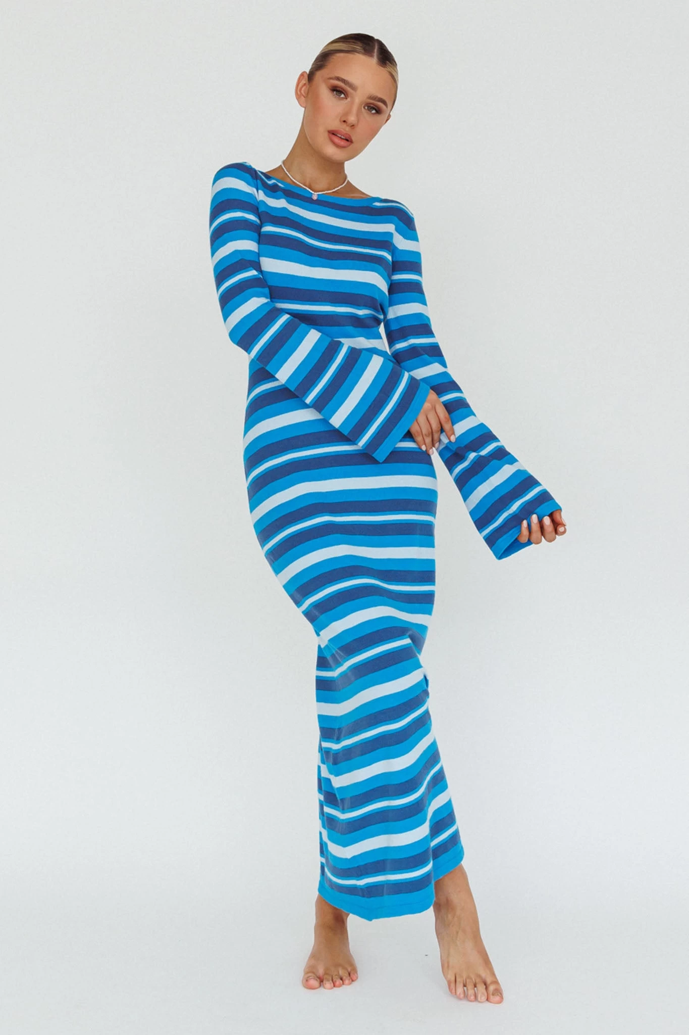 Jozie Long Sleeve Maxi Dress Stripe Blue 1 Jozie Long Sleeve Maxi Dress Stripe Blue
