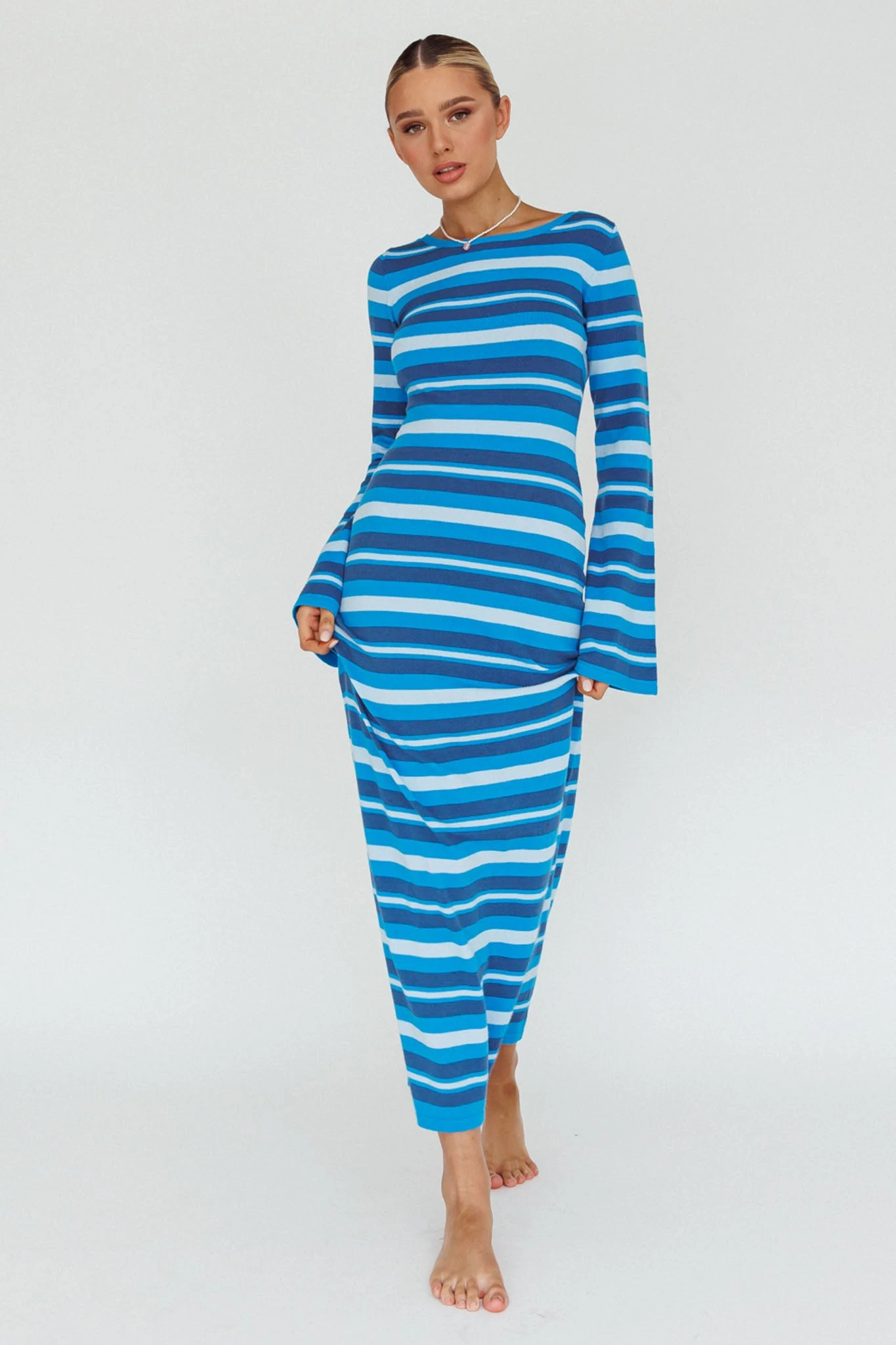 Jozie Long Sleeve Maxi Dress Stripe Blue 3 Jozie Long Sleeve Maxi Dress Stripe Blue - Image 3