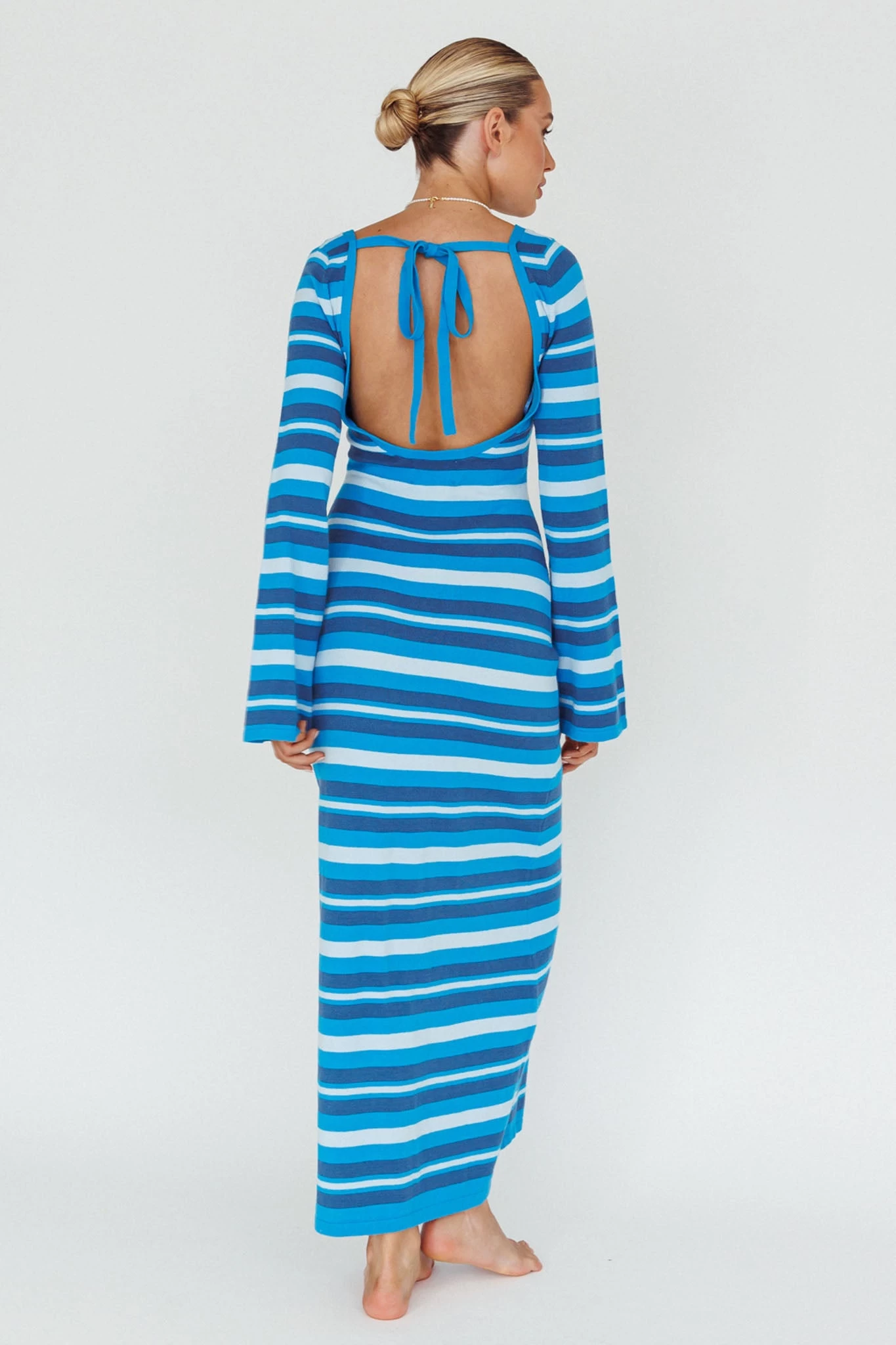 Jozie Long Sleeve Maxi Dress Stripe Blue 2 Jozie Long Sleeve Maxi Dress Stripe Blue - Image 2