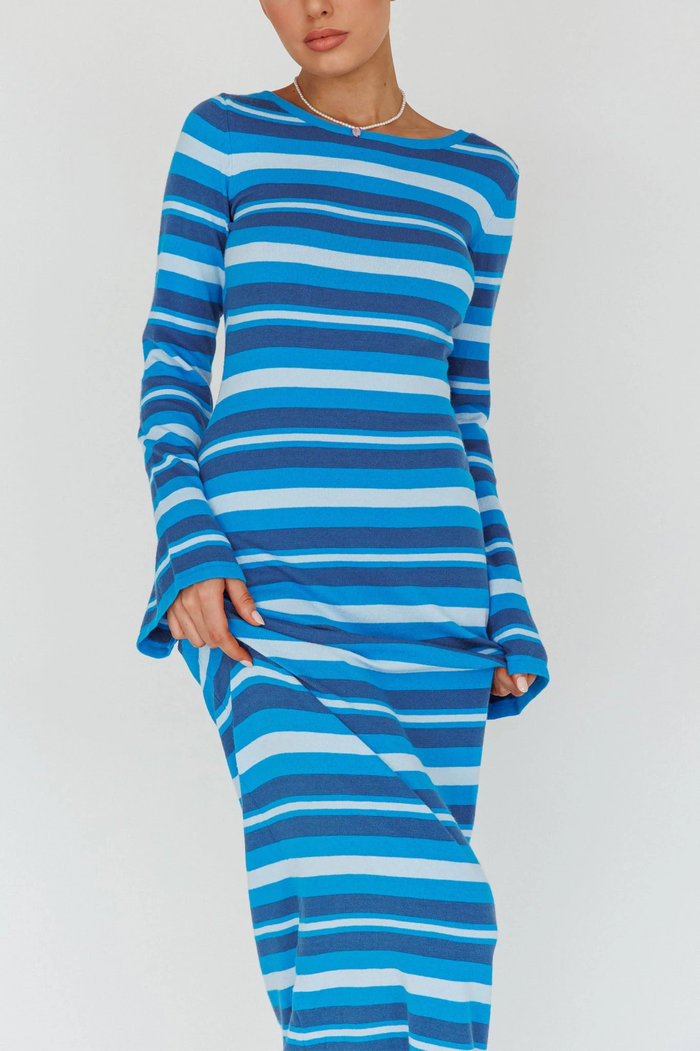 Jozie Long Sleeve Maxi Dress Stripe Blue 4 Jozie Long Sleeve Maxi Dress Stripe Blue - Image 4