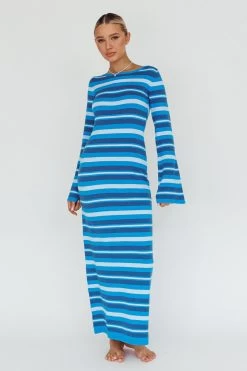 Jozie Long Sleeve Maxi Dress Stripe Blue 12 Jozie Long Sleeve Maxi Dress Stripe Blue -Fashion women's clothing ST3923H 20BLUE 6