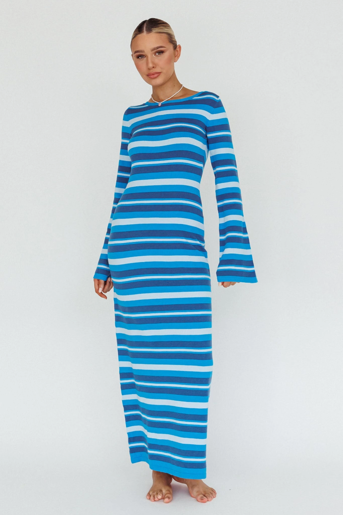 Jozie Long Sleeve Maxi Dress Stripe Blue 6 Jozie Long Sleeve Maxi Dress Stripe Blue - Image 6