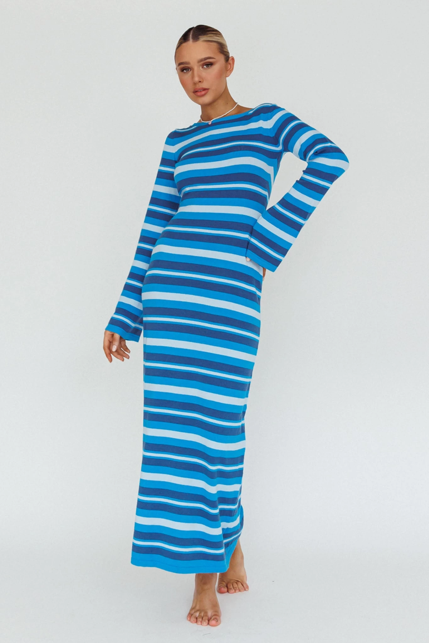 Jozie Long Sleeve Maxi Dress Stripe Blue 7 Jozie Long Sleeve Maxi Dress Stripe Blue - Image 7