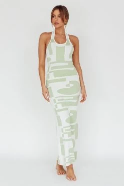 Desert Daze Halterneck Knit Dress Sage -Fashion women's clothing ST3941H 20SAGE 2