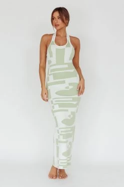 Desert Daze Halterneck Knit Dress Sage -Fashion women's clothing ST3941H 20SAGE 5