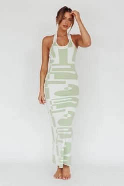 Desert Daze Halterneck Knit Dress Sage -Fashion women's clothing ST3941H 20SAGE 6