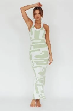 Desert Daze Halterneck Knit Dress Sage -Fashion women's clothing ST3941H 20SAGE 7