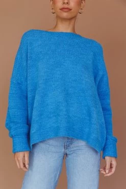 Kayce Dropped Shoulder Knit Sweater Cerulean -Fashion women's clothing ST3945D 20CERULEAN 4