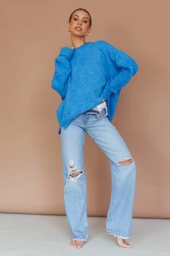 Kayce Dropped Shoulder Knit Sweater Cerulean -Fashion women's clothing ST3945D 20CERULEAN 5