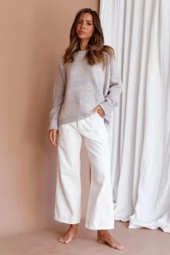 Kayce Dropped Shoulder Knit Sweater Grey -Fashion women's clothing ST3945D 20GREY 2