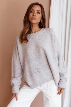 Kayce Dropped Shoulder Knit Sweater Grey -Fashion women's clothing ST3945D 20GREY 8
