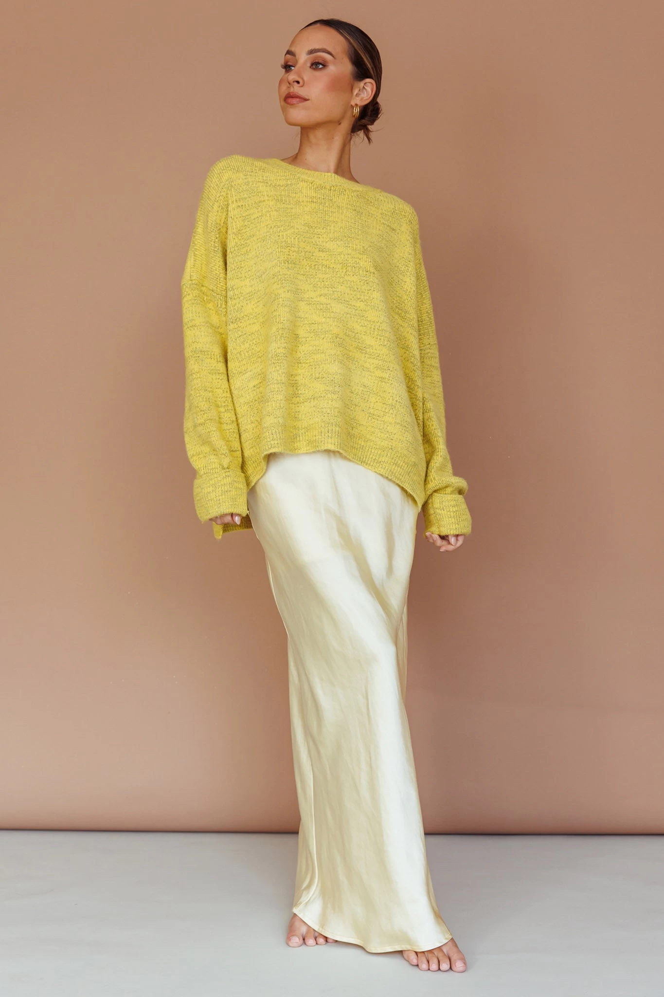 Kayce Dropped Shoulder Knit Sweater Yellow 1 Kayce Dropped Shoulder Knit Sweater Yellow