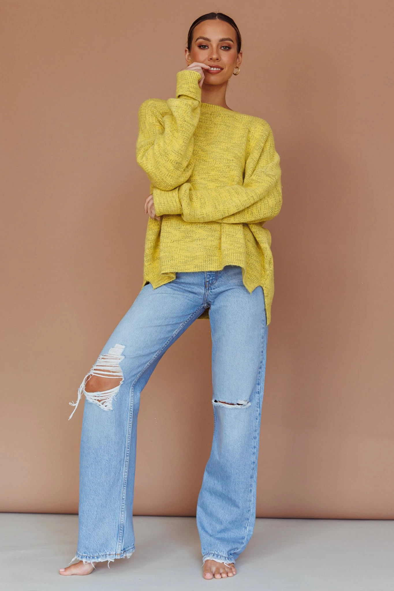 Kayce Dropped Shoulder Knit Sweater Yellow 3 Kayce Dropped Shoulder Knit Sweater Yellow - Image 3