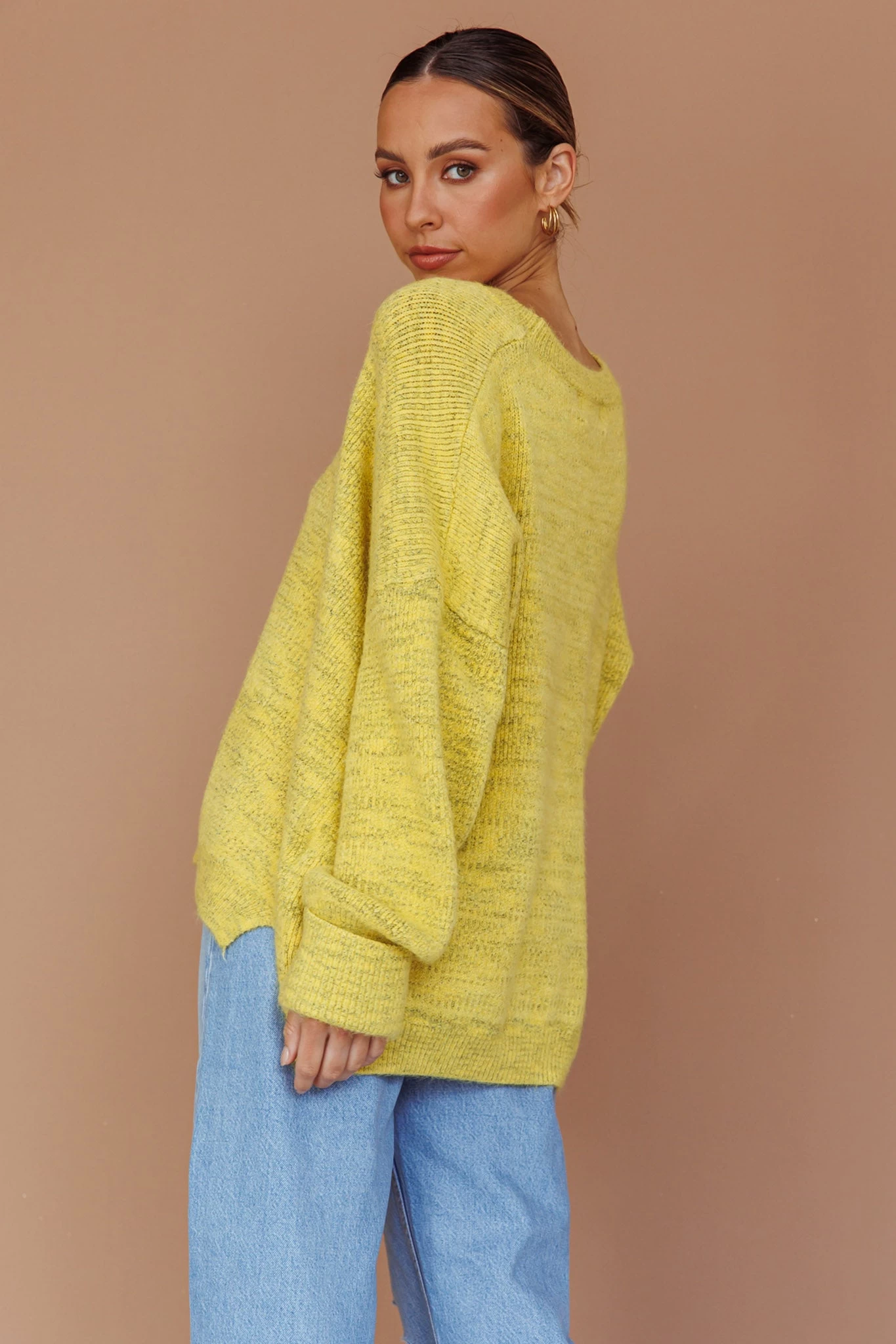 Kayce Dropped Shoulder Knit Sweater Yellow 2 Kayce Dropped Shoulder Knit Sweater Yellow - Image 2