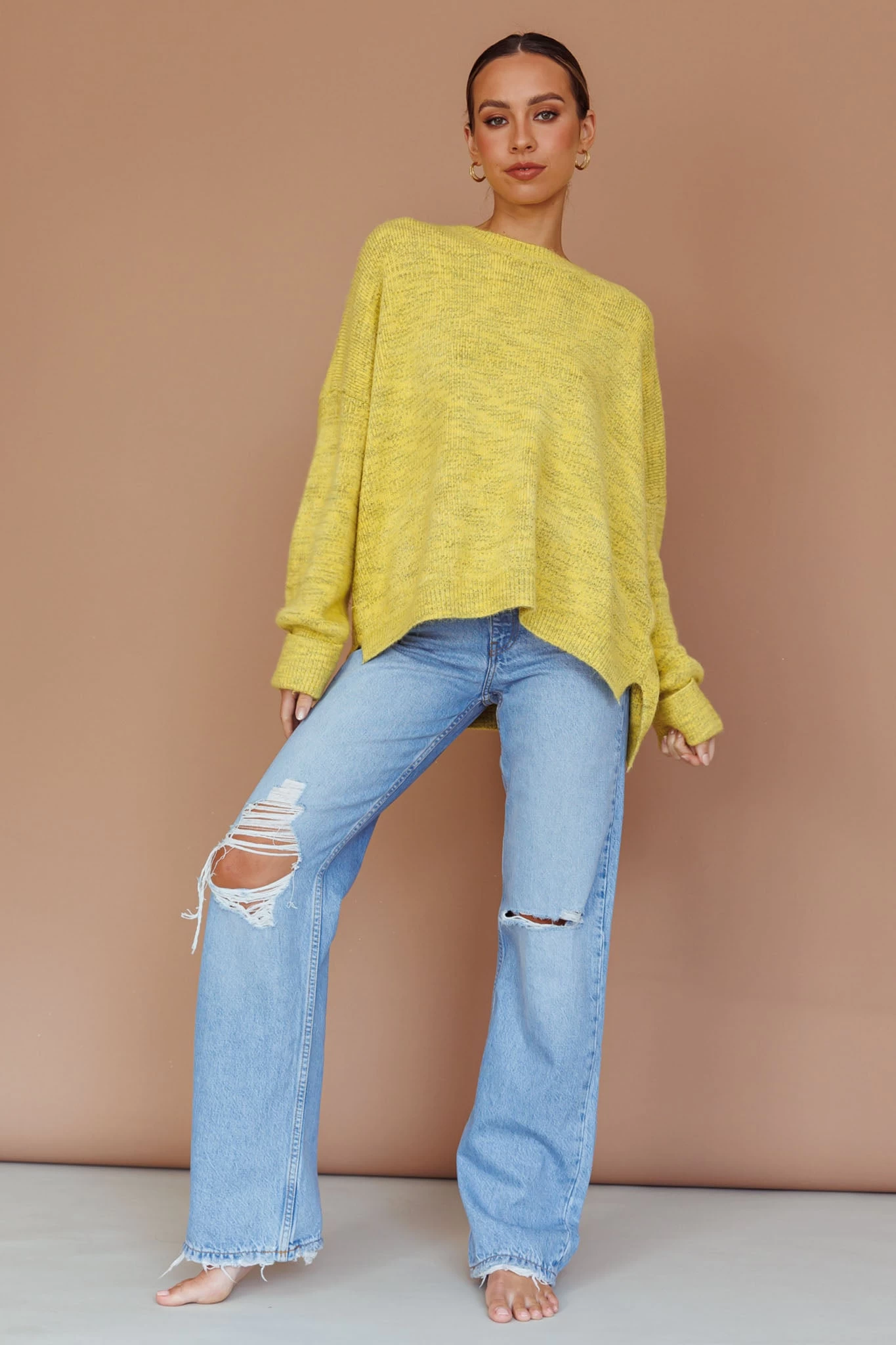 Kayce Dropped Shoulder Knit Sweater Yellow 5 Kayce Dropped Shoulder Knit Sweater Yellow - Image 5