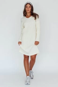 Autumn Hooded Sweater Midi Dress White 8 Autumn Hooded Sweater Midi Dress White -Fashion women's clothing ST3949D 20WHITE 2