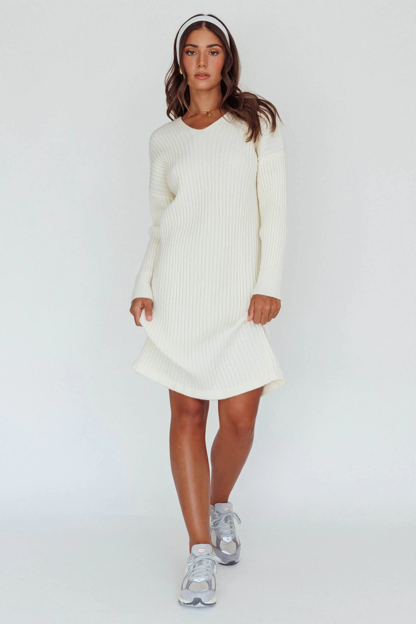 Autumn Hooded Sweater Midi Dress White 3 Autumn Hooded Sweater Midi Dress White - Image 3