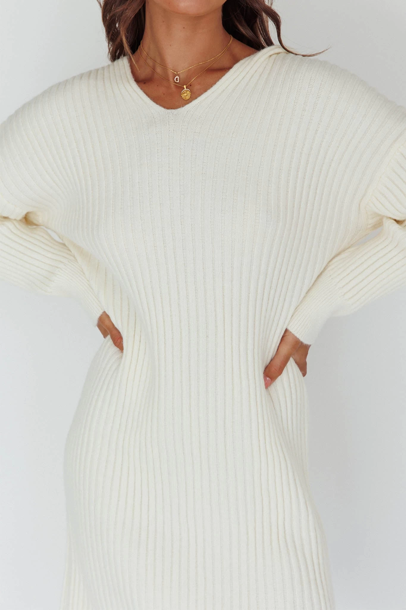 Autumn Hooded Sweater Midi Dress White 4 Autumn Hooded Sweater Midi Dress White - Image 4