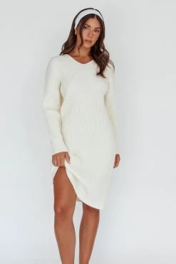 Autumn Hooded Sweater Midi Dress White 11 Autumn Hooded Sweater Midi Dress White -Fashion women's clothing ST3949D 20WHITE 6