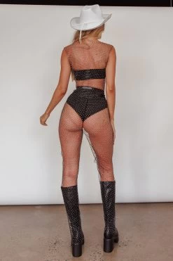 On The Beat Diamante Mesh Top Black -Fashion women's clothing ST3973B 20BLACK 3