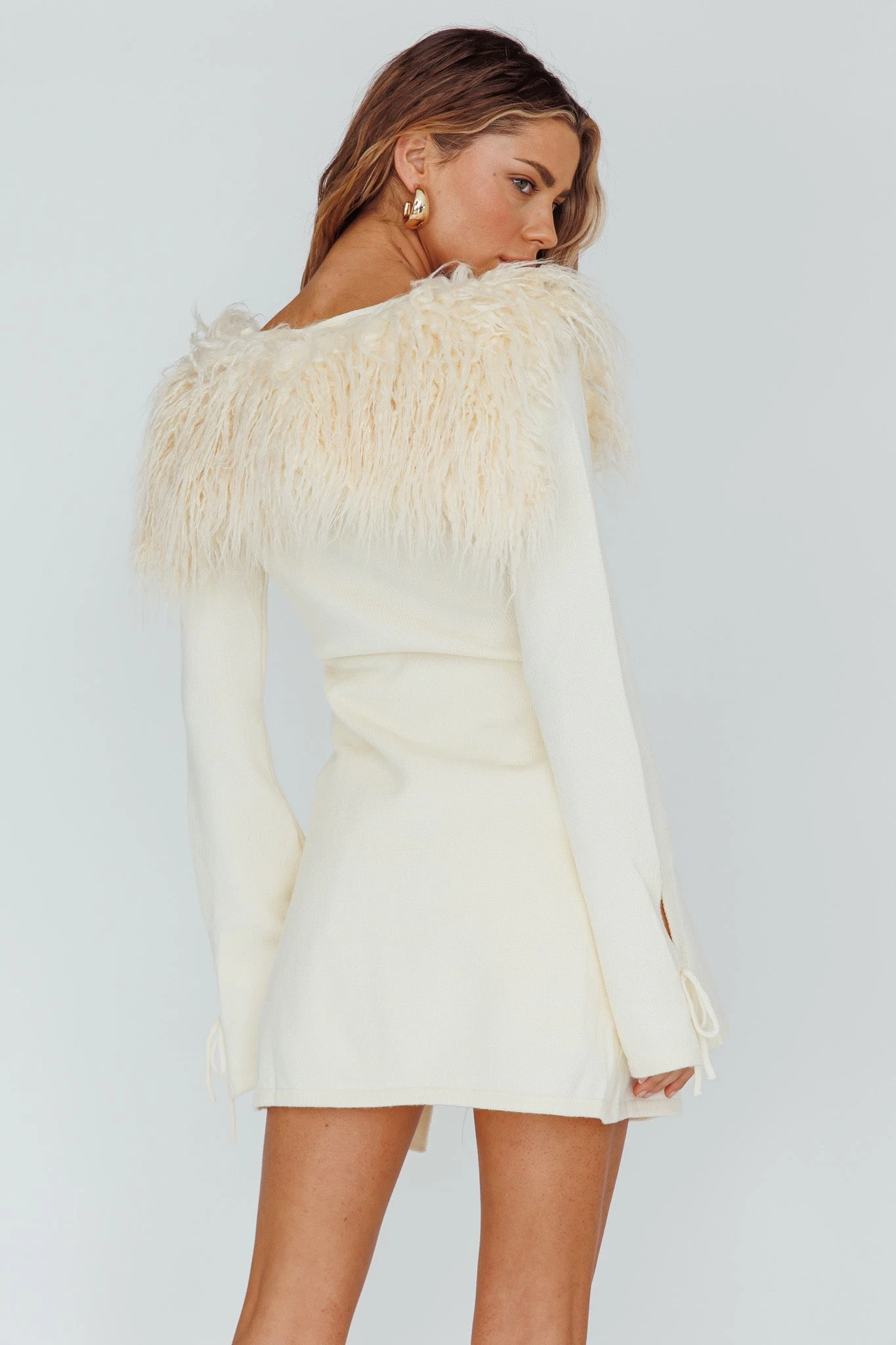 Argo Tied Front Fur Longline Top Cream 2 Argo Tied Front Fur Longline Top Cream - Image 2