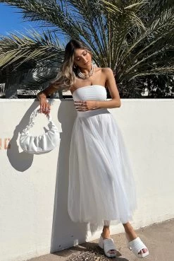 Jasmine Organza Mesh Elasticated Waist Midi Skirt White 17 Jasmine Organza Mesh Elasticated Waist Midi Skirt White -Fashion women's clothing SUNSHINEJILL14491B01WHITE