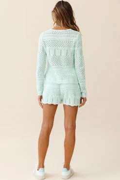 Lazy Daze Crochet Knit Shorts Mint -Fashion women's clothing ZES010 MINT 5