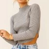 Tina Long Sleeve Ribbed Turtleneck Top Grey Marle