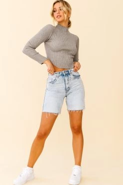 Tina Long Sleeve Ribbed Turtleneck Top Grey Marle -Fashion women's clothing ZNL002D GREY MARLE 2