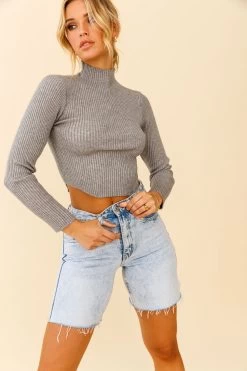 Tina Long Sleeve Ribbed Turtleneck Top Grey Marle -Fashion women's clothing ZNL002D GREY MARLE 7