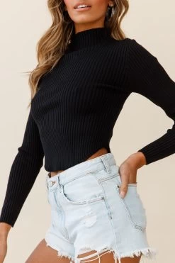 Tina Long Sleeve Ribbed Turtleneck Top Black -Fashion women's clothing ZNL002 BLACK 4