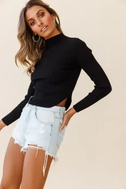 Tina Long Sleeve Ribbed Turtleneck Top Black -Fashion women's clothing ZNL002 BLACK 5