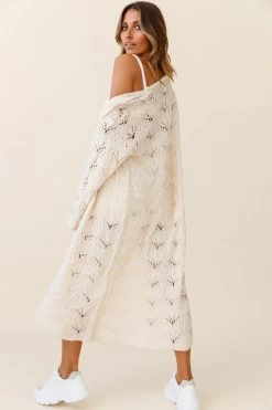 Hailey Crochet Knit Duster Cardigan Cream -Fashion women's clothing ZNL006 CREAM 3