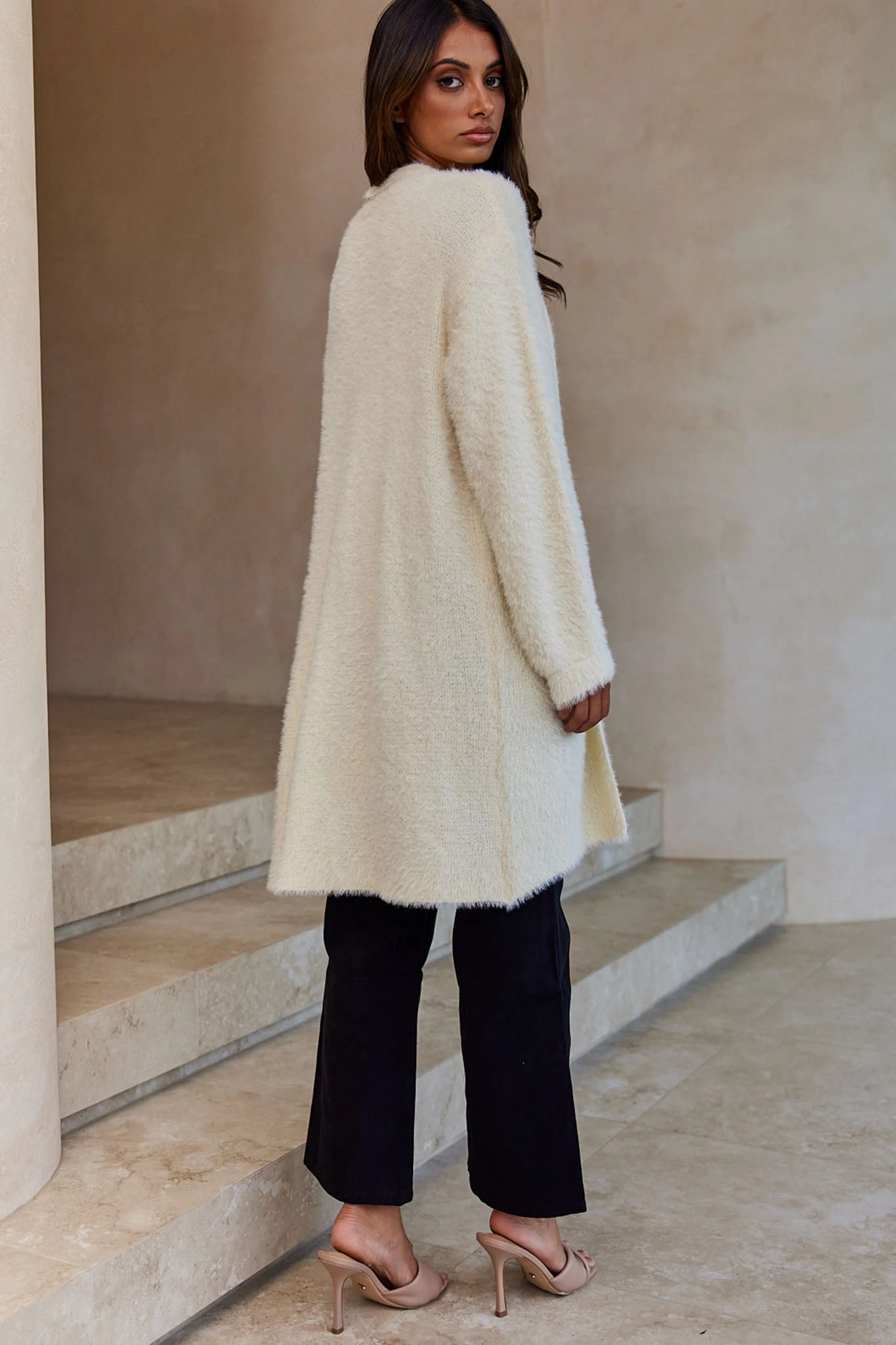 Hold The Phone Long Sleeve Fuzzy Duster Cardigan Cream 2 Hold The Phone Long Sleeve Fuzzy Duster Cardigan Cream - Image 2