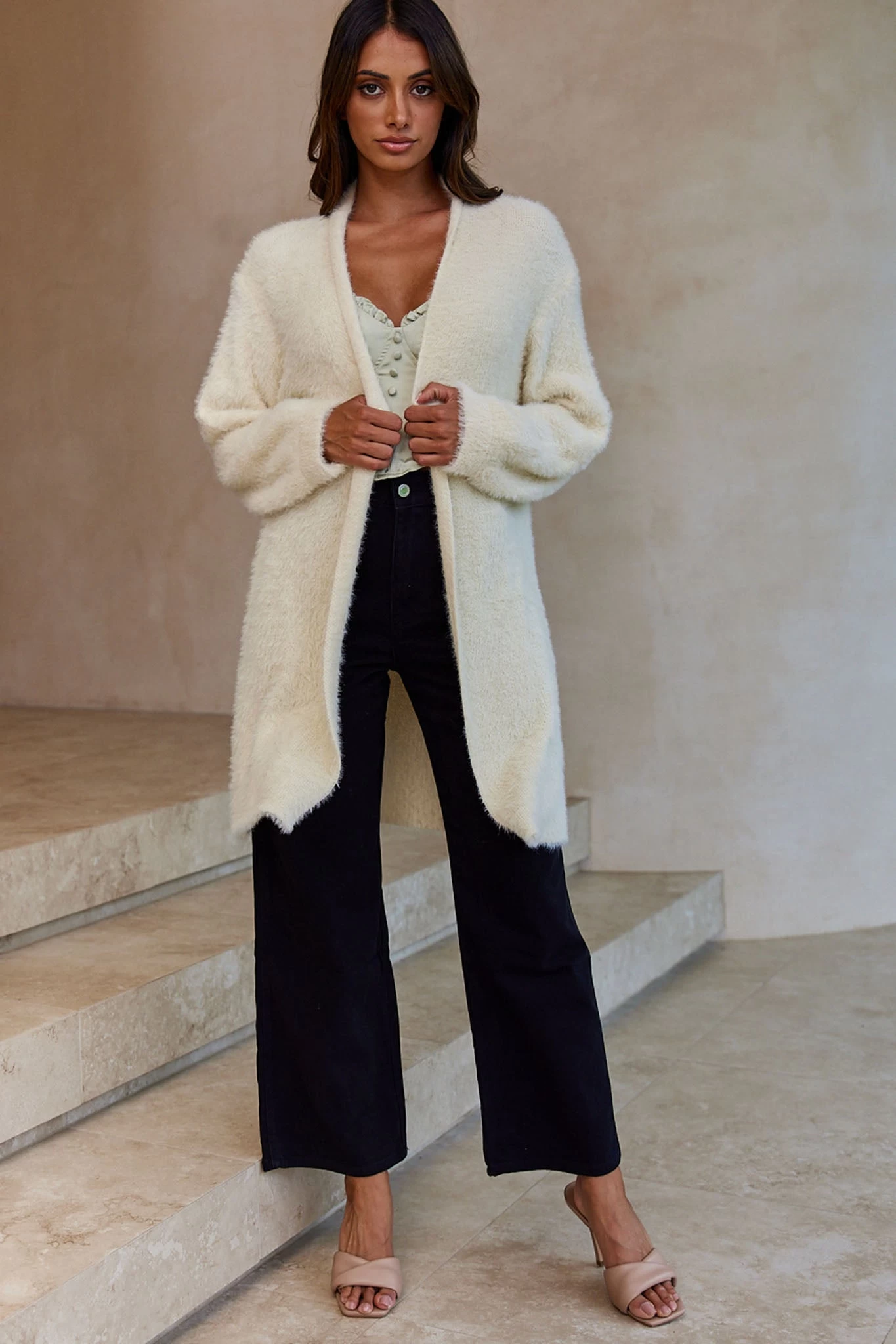 Hold The Phone Long Sleeve Fuzzy Duster Cardigan Cream 6 Hold The Phone Long Sleeve Fuzzy Duster Cardigan Cream - Image 6