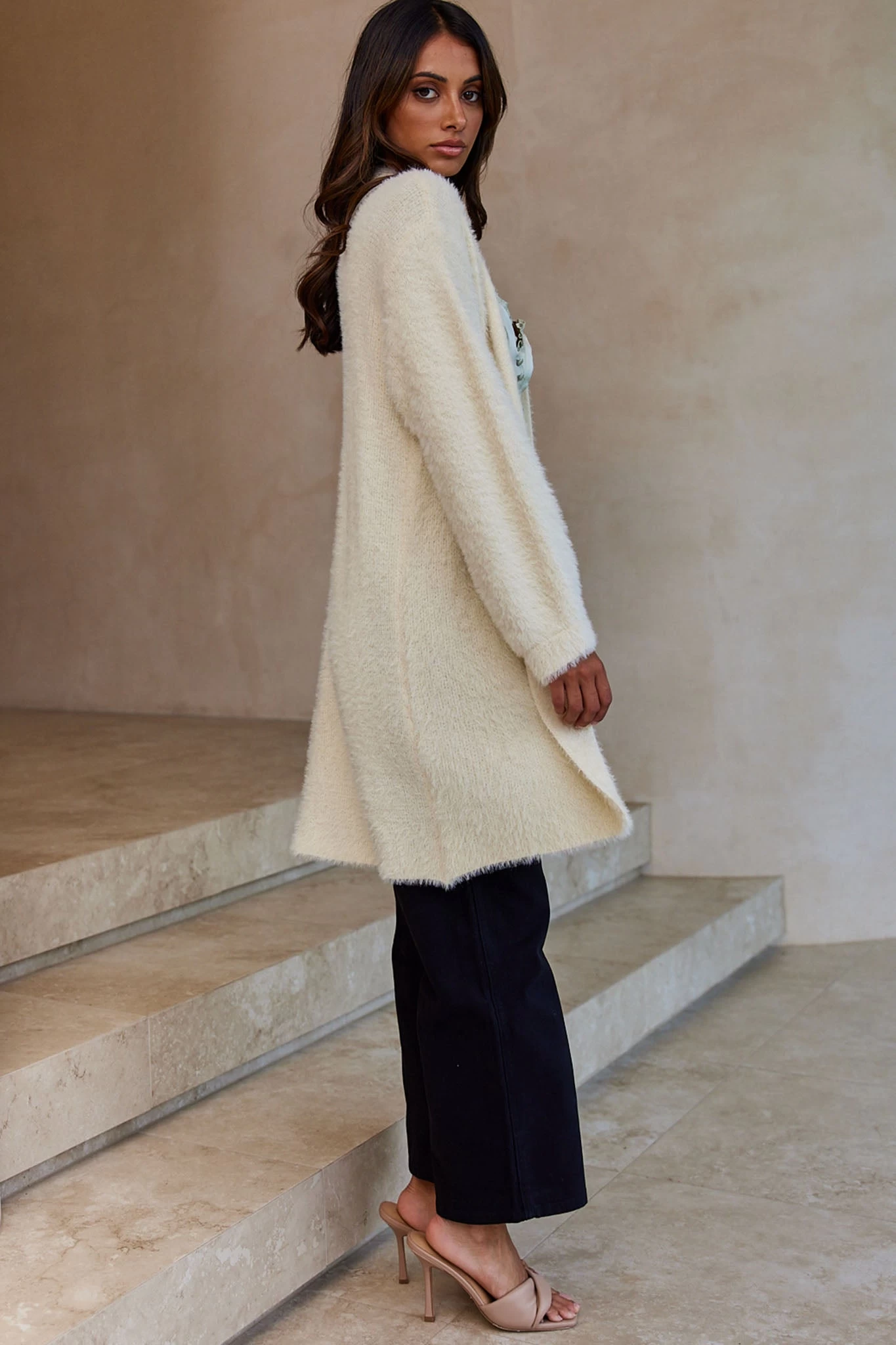 Hold The Phone Long Sleeve Fuzzy Duster Cardigan Cream 7 Hold The Phone Long Sleeve Fuzzy Duster Cardigan Cream - Image 7