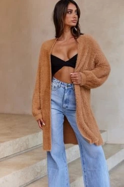 Hold The Phone Long Sleeve Fuzzy Duster Cardigan Tan 10 Hold The Phone Long Sleeve Fuzzy Duster Cardigan Tan -Fashion women's clothing ZNL015D TAN 2