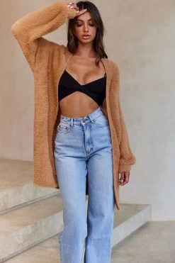 Hold The Phone Long Sleeve Fuzzy Duster Cardigan Tan 11 Hold The Phone Long Sleeve Fuzzy Duster Cardigan Tan -Fashion women's clothing ZNL015D TAN 4