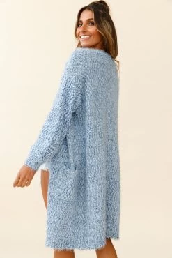 Take It Easy Long Sleeve Chunky Knit Duster Cardigan Blue -Fashion women's clothing ZNL016 BLUE 3