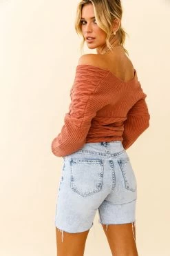 Heartstopper Off-Shoulder Wrap Knit Top Rose -Fashion women's clothing ZNL017D ROSE 7