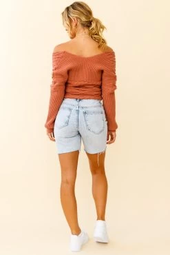 Heartstopper Off-Shoulder Wrap Knit Top Rose -Fashion women's clothing ZNL017D ROSE 8