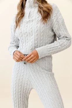 Breckenridge Long Cable Knit Pants Grey -Fashion women's clothing ZNL022 GREY 4