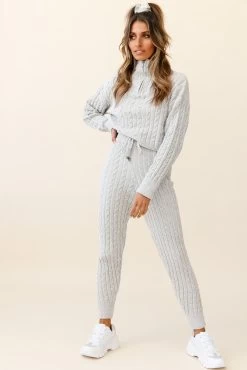 Breckenridge Long Cable Knit Pants Grey -Fashion women's clothing ZNL022 GREY 8