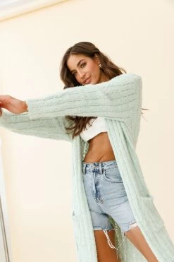 Fredricka Long-Line Knit Cardigan Green -Fashion women's clothing ZNL030 GREEN 7