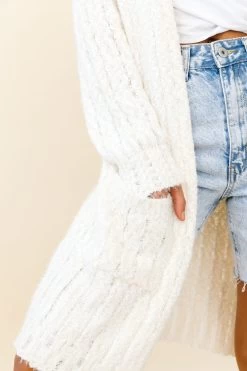 Fredricka Long-Line Knit Cardigan White 11 Fredricka Long-Line Knit Cardigan White -Fashion women's clothing ZNL030 WHITE 4