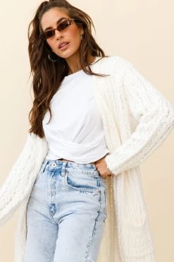 Fredricka Long-Line Knit Cardigan White 12 Fredricka Long-Line Knit Cardigan White -Fashion women's clothing ZNL030 WHITE 5