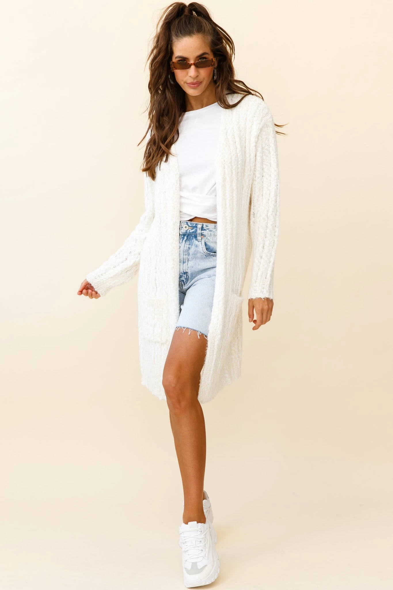Fredricka Long-Line Knit Cardigan White 6 Fredricka Long-Line Knit Cardigan White - Image 6