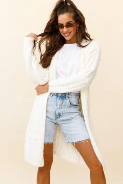 Fredricka Long-Line Knit Cardigan White 14 Fredricka Long-Line Knit Cardigan White -Fashion women's clothing ZNL030 WHITE 7
