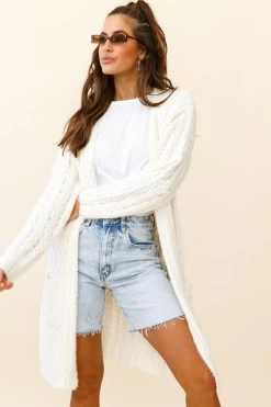 Fredricka Long-Line Knit Cardigan White 15 Fredricka Long-Line Knit Cardigan White -Fashion women's clothing ZNL030 WHITE 8